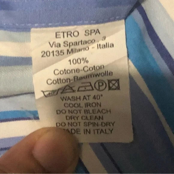 Etro Shirt Men's 44 Spa Via Spartaco Milano Italiana Button Down Blue Stripes - Picture 3 of 5